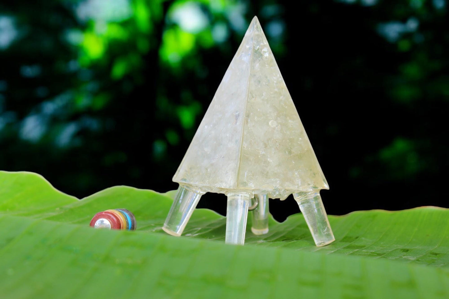Copper/orgonite Heavy Duty Nubian Meditation Pyramid 4 Feet Base Portable Version with orgonite top made up of natural Crystals