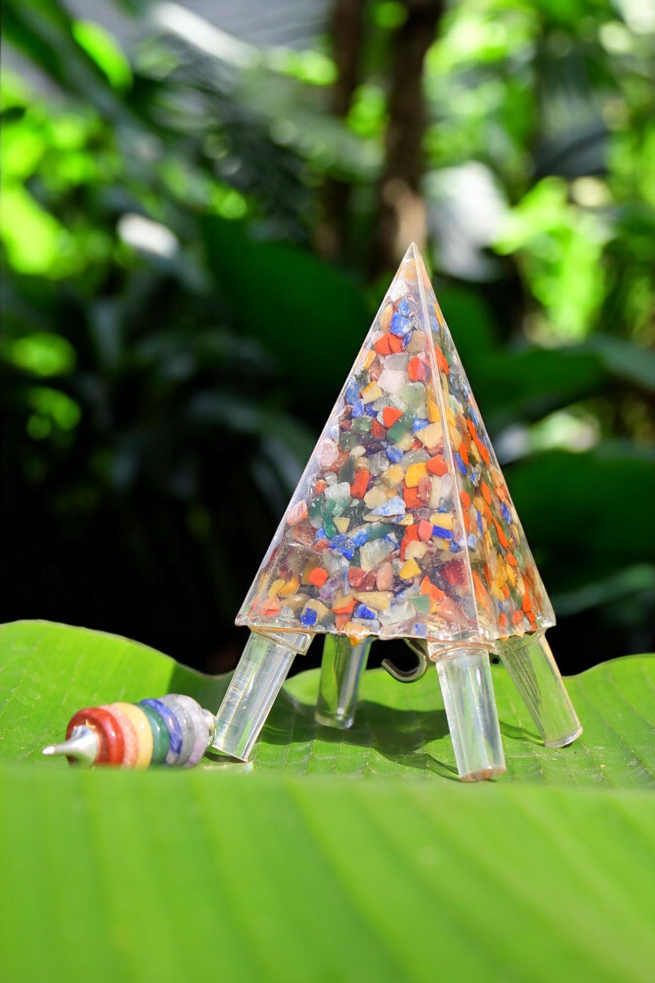 Copper/orgonite Heavy Duty Nubian Meditation Pyramid 4 Feet Base Portable Version with orgonite top made up of natural Crystals